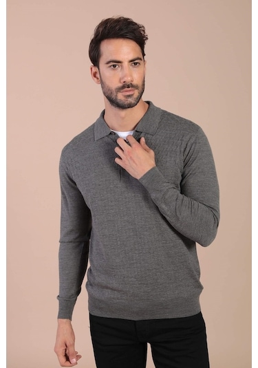 Ferraro Polo Yaka Superfine Yün Kazak - Antrasit Antrasit