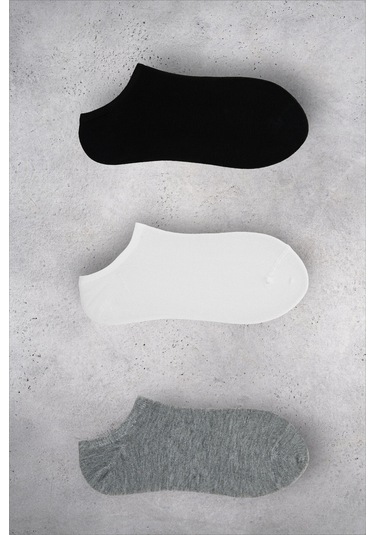 Düz Bamboo Kadın 3'lü Paket Patik Siyah/beyaz/antrasit Çorap