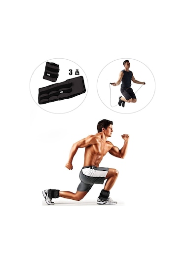 3 Kg X 2 Adet Siyah El Ayak Bileği Ağırlığı + Atlama İpi Siyah