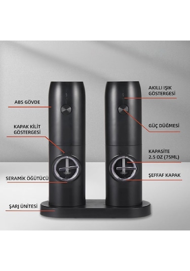 Mioji Mio SG2 Yeni Nesil 600 mAh Şarj Üniteli Işıklı Tuz Karabiber Değirmeni