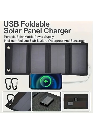 Besthome1 Dream011 1 Adet Taşınabilir Katlanabilir Güneş Paneli Siyah Usb Arayüzü Telefon Tablet Şarj Kampçılık Seyahat Monokr