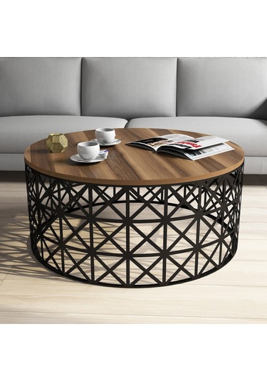 Selin Metal Ferforje Orta Sehpa - Ceviz