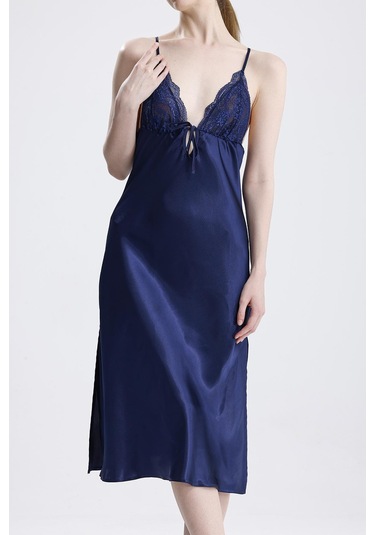 Laperissa Kadın Saten Dantelli Lacivert Gecelik Lacivert