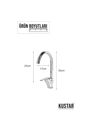 Kustar Mix 3'lü Duş + Mutfak +  Lavabo + Banyo Batarya Seti Krom