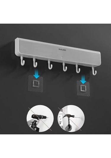 Siyah Mengnı Yeni Depolama Rafı Kancalı Çok Fonksiyonlu Depolama Rafı Yumruksuz Organizatör Bölmeli Banyo Aksesuarları Setleri Siyah