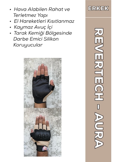 Revertech Aura Krem / Yarım Parmak - Kaymaz Avuç İçi Özellikli Motosiklet Eldiveni Erkek