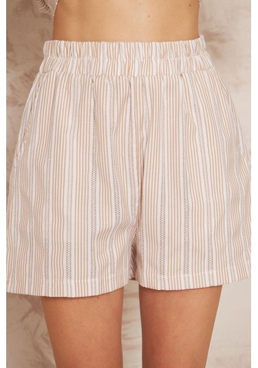 Kadın Özel Kumaş Ceket Yaka Beli Lastikli Kısa Kol Gömlek Cepli Şort Takım 3625290 Beyaz