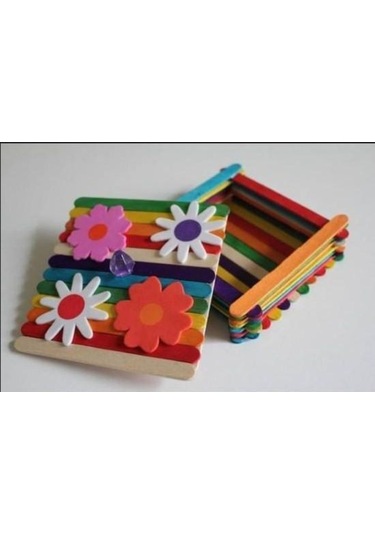 Puti Renkli Ahşap Dar Dondurma Dil Çubuğu 50 Li Paket