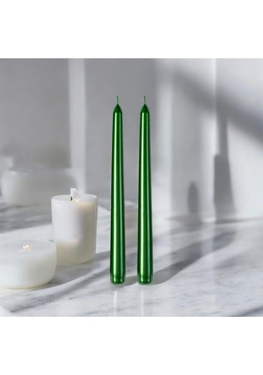 Denic 2 li Metalik Yesil Şamdan Mum Konik Mum