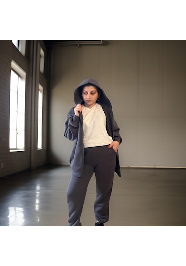 Ceyss Design Unisex Üç İplik Şardonlu Kapüşonlu Hırkalı Eşofman Takımı-antrasit Antrasit