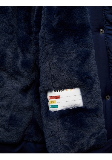 Koton Peluş Detaylı Uzun Kollu Cepli Kapşonlu Mont Lacivert 6wkg00012aw Lacivert