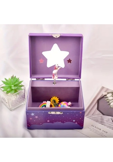 Willowhaven Whimsical Unicorn Mücevher Kutusu Yıldızlı Gece Gökyüzü Tasarımı Mor Pembe Bulutlar