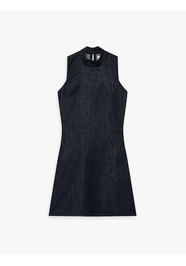 Koton Dik Yaka Kolsuz Mini Denim Elbise Koyu İndigo 6sal80024md Indigo