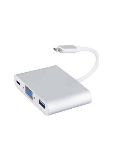 Usb-c Genişletme Hub'ı: Vga, Usb3.0, Type-c Çıkışlı, Mac Ve Huawei İçin Taşınabilir Projeksiyon Bağdaştırıcı - Gümüş