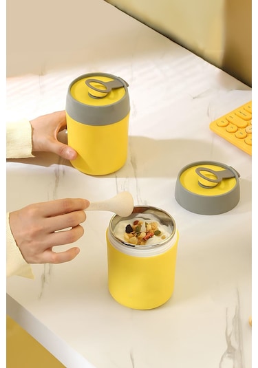 304 Çelik Yemek Mama Saklama Kabı cin560sr Sarı 500 ML Sarı
