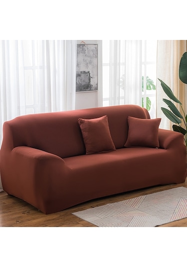Sones 145-185cm Dört Mevsim Düz Renk Elastik Tam Kapsama Kaymaz Kanepe Örtüsü Açık Kahve