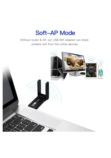 Nivego Ac1300 Mbps Usb 3.0 Adaptör Çift Anten Kablosuz Wifi Alıcı