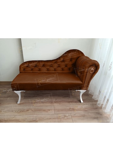 Ters Kol Dekoratif Bihter Koltuk Josefin Puf 120 Cm Beyaz Ayak Kahve