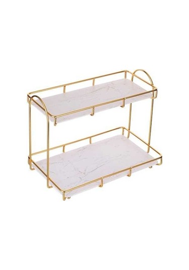 Novahub Çift Katlı Beyaz Altın Banyo Rafı - Metal Malzeme, Dekoratif Ve Pratik, Dayanıklı Altın