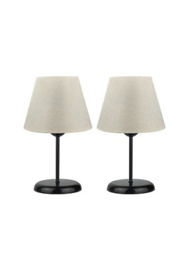 2 Adet Kumaş Başlık Metal Ayaklı Masa Gece Lambası Siyah