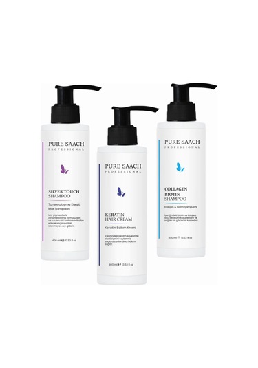 Pure Saach Professional Collagen & Biotin + Silver Şampuan 2 x 200 ML + Saç Kremi 400 ML