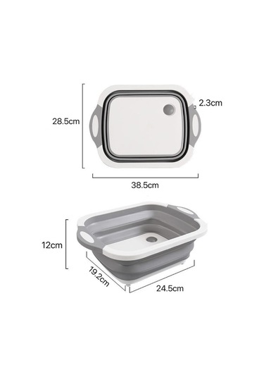 Qu Katlanabilir Sebze Yıkama Sepeti Ve Kesme Tahtası - Gri - 1 Adet