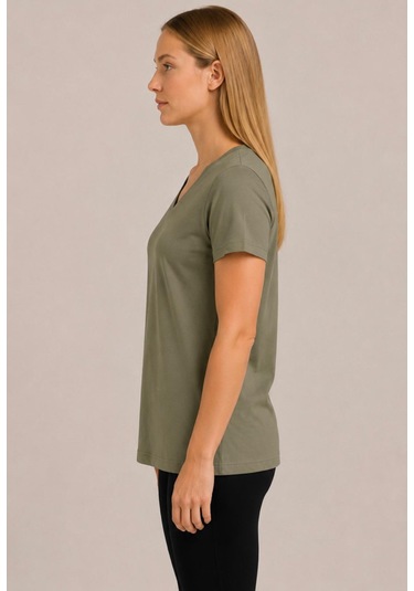 Axxel Kadın Açık Haki Kısa Kollu Pamuklu Oversize Rahat Kesim T-shirt-d804-k