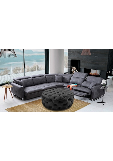 Yuvarlak Chester Model Kapitoneli Oval Orta Puf - Modern Puf Gri