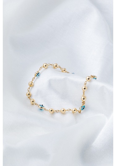 14 Ayar Altın Nazar Boncuklu Dorikalı Kadın Bileklik Sarı Altın