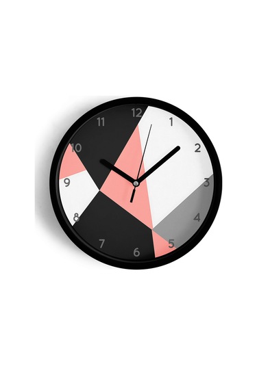 Soyut - Geometrik Temalı Modern Duvar Saati - 30cm - Önü Camlı Siyah Kasa - Sessiz Mekanizma-jh0316 Siyah