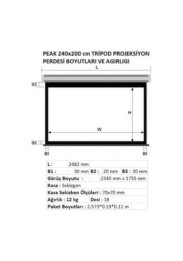 Peak T120 244x200 CM Tripod Projeksiyon Perdesi