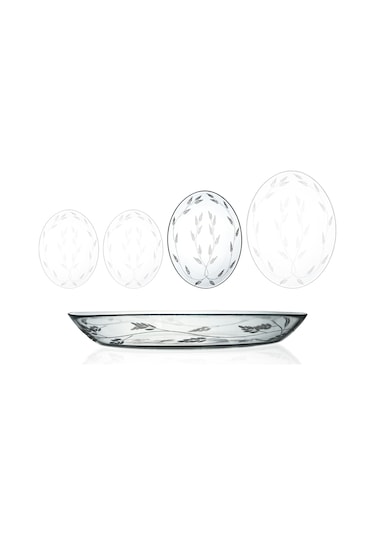 Decocia 1 Adet 29 Cm Oval Cam Salata Sunum Tabağı Sürgün Desenli