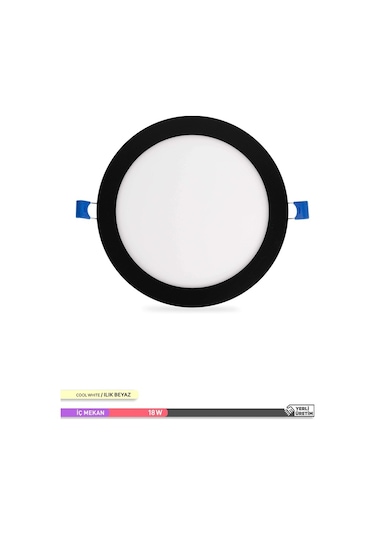 ACK 18W Sıva Altı Yuvarlak LED Panel Armatür Siyah Gövde 4000K Il Siyah