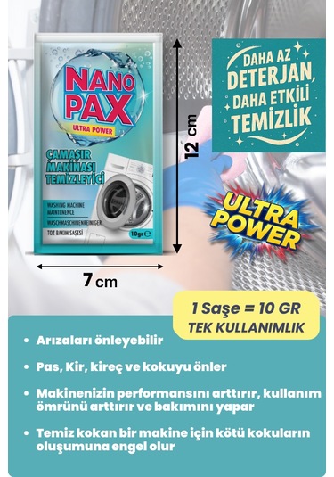 Çamaşır Makinesi Temizleyici Toz Bakım Saşesi 12 Adet X 10gr