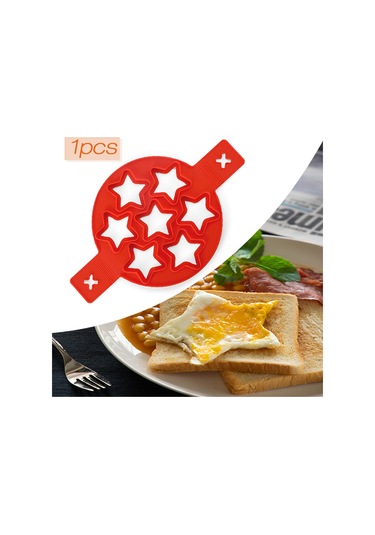 Shineyee Kırmızı Yıldız Şekilli Silikon Yumurta Pişirme Kalıbı - 7 Delikli Yumurta Kalıbı Diğer