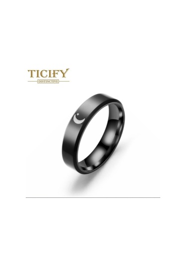 Siyah Tasarım Sensörü Titanyum Çelik Halkaya Karşı Çift Ay Yıldız Güneş Halkası Siyah