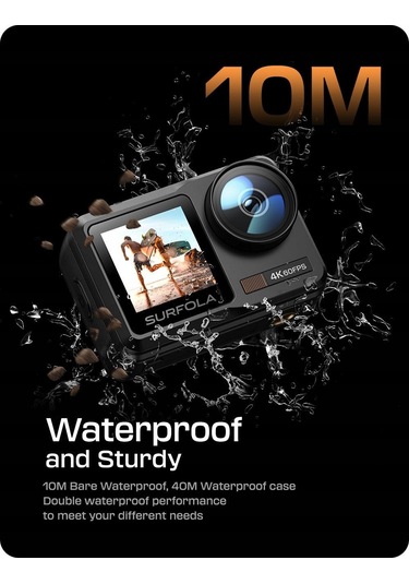 Surfola Sf630 Aksiyon Kamerası 4k 60 Fps Sualtı Spor Kamerası Wifi 1350 Mah Siyah