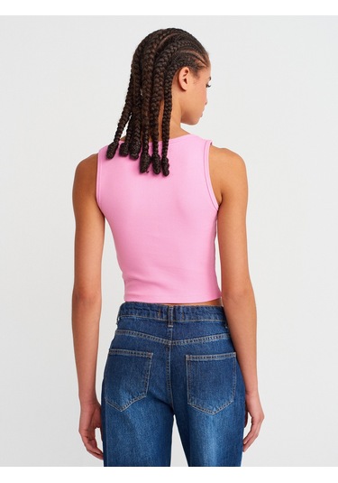 Dilvin 20983 Düğmeli Kare Yaka Top-pembe Pembe