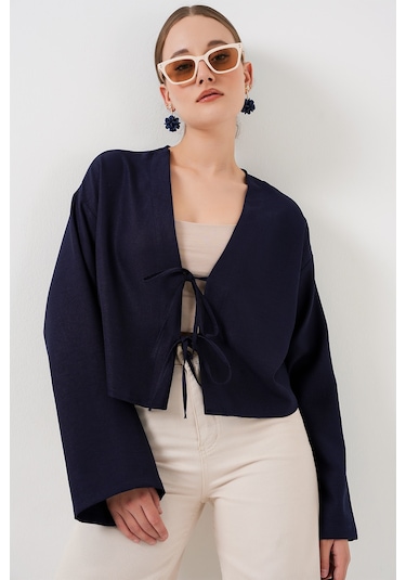 Bigdart Önü Bağlamalı Keten Kimono 960 - Lacivert