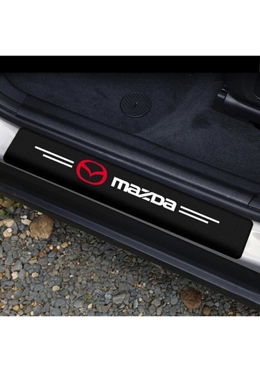 Mazda Logolu Karbon Kapı Eşiği Koruyucu Bant Folyo 4'lü Set