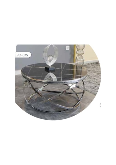 Mim Siyah Mermer - Gümüş Elips Orta Sehpa Siyah Mermer - Gümüş