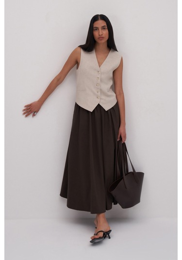 Charis Volanlı Midi Etek Acı Kahve Acı Kahverengi