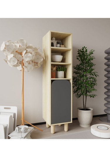 Parma 1 Kapaklı Mutfak Dolap, Kahve Köşesi, Çok Amaçlı Dolap Safir Meşe-antrasit