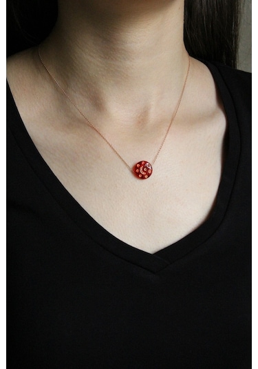 Ay Yıldız Motifli Gümüş Lal Taşı Kolye - N135301