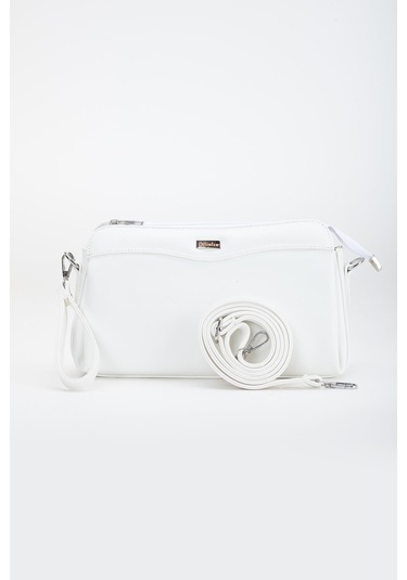 Kadın Portföy Cüzdan Çanta Beyaz 3 Bölmeli Uzun Kısa Askılı-3223 Beyaz