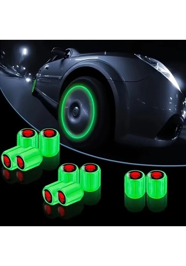 Fastbuy Yeşil 4'lu Evrensel Kırmızı Kafatası Desenli Oto Valf Kapağı Seti