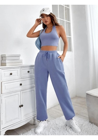 Kadın Bebe Mavi Oversize Eşofman Altı - Unisex Bebe Mavi-260393