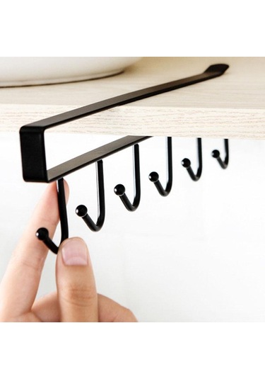 Siyah Demir 6 Kanca Depolama Raf Dolap Dolap Metal Raflar Altında Kupa Bardak Askı Banyo Mutfak Düzenleyici Asılı Raf Tutucu