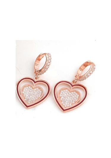 Aya Diamond Gümüş Rose Sallantılı Kalp Kadın Küpe Rose