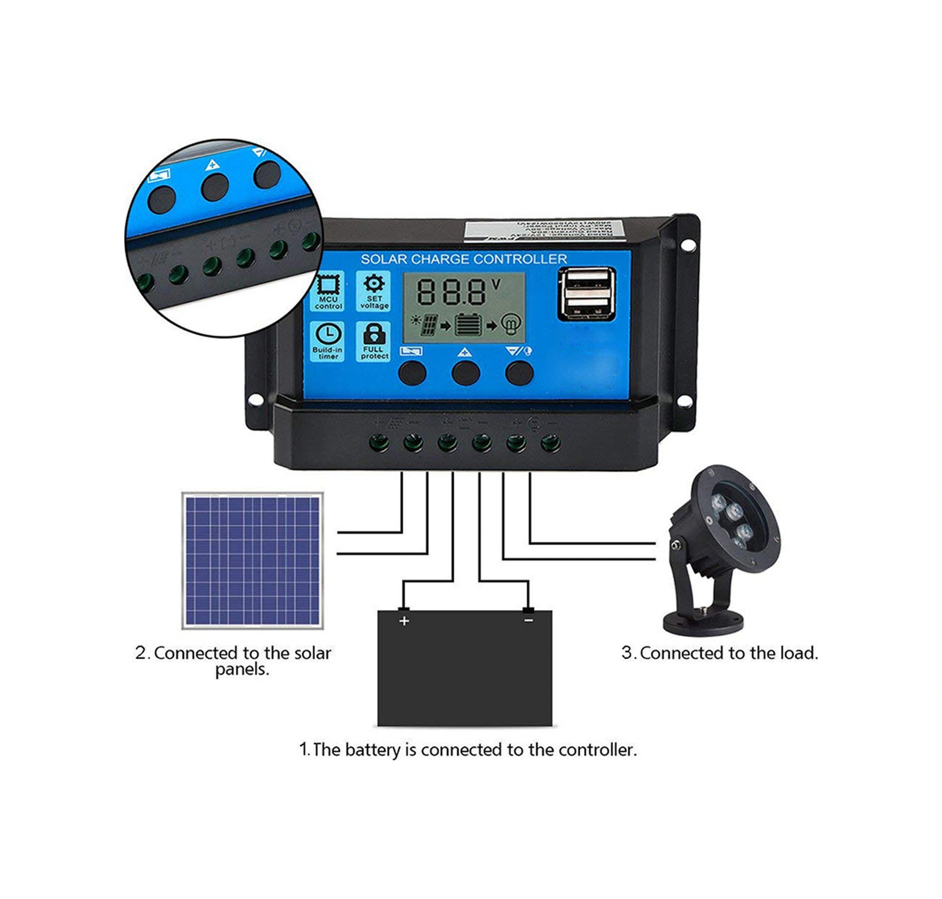 Youtek 12v/24v Güneş Paneli Kontrolörü Mppt, Lcd Ekranlı, 100a, Çift Usb Çıkışı, Aşırı Akım-kısa Devre Koruma, Yüksek Verimli Şarj Regülatörü